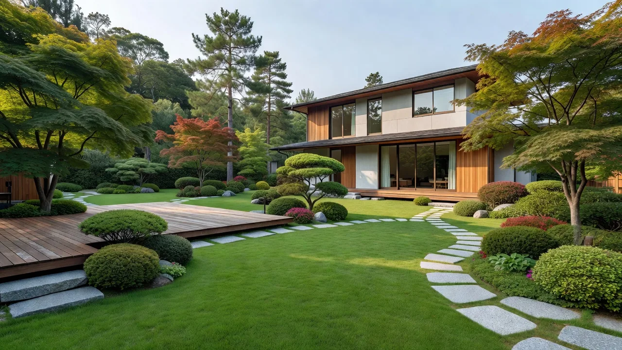 完成した住宅庭園の全景