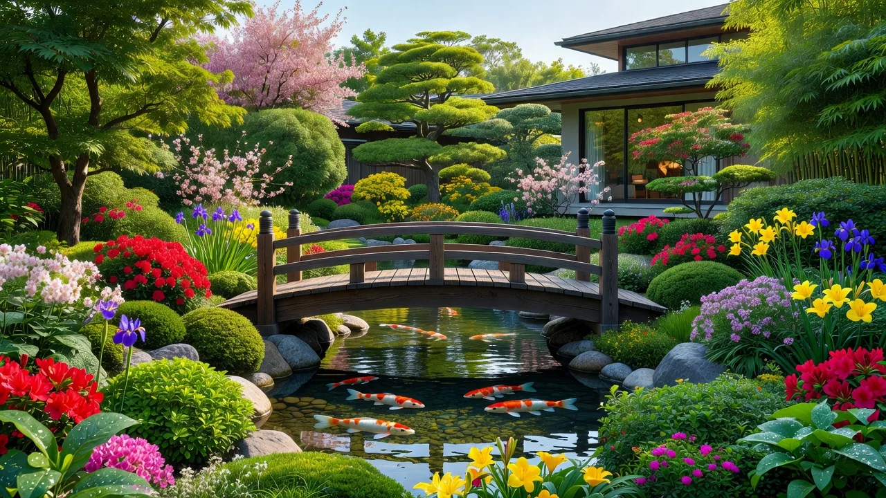 和風庭園 – 鯉池と橋